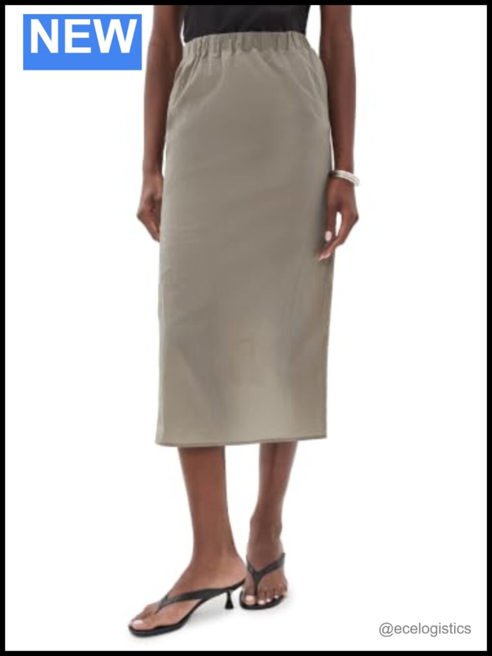 MEIMEIJ Nylon Long Skirt High Rise Slit Back Midi Straight Work